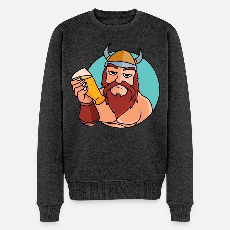 Wikinger mit Bierglas - Männer Premium Bio Pullover - Anthrazit meliert