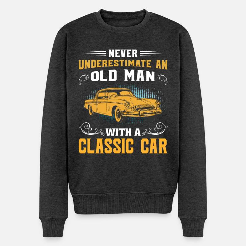 Never underestimate an old man with a classic car - Männer Premium Bio Pullover - Anthrazit meliert