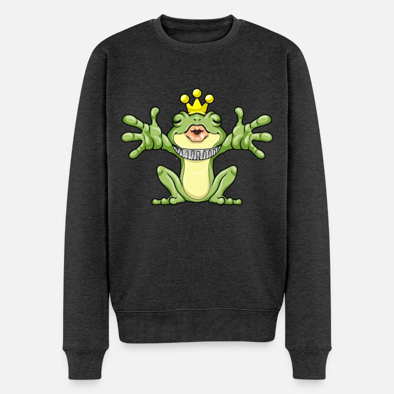 Frosch als Froschkönig mit Krone - Männer Premium Bio Pullover - Anthrazit meliert
