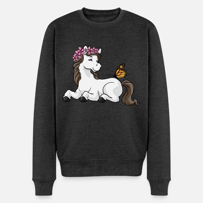 Pferd Blumenkranz - Männer Premium Bio Pullover - Anthrazit meliert