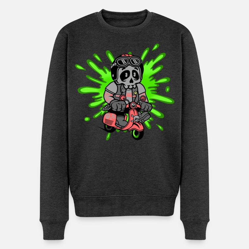 Skull Mofa Moped - Männer Premium Bio Pullover - Anthrazit meliert