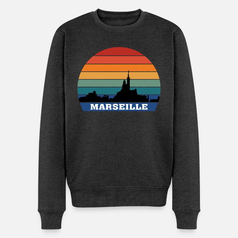 Marseille Skyline Souvenir Frankreich Silhouette - Männer Premium Bio Pullover - Anthrazit meliert