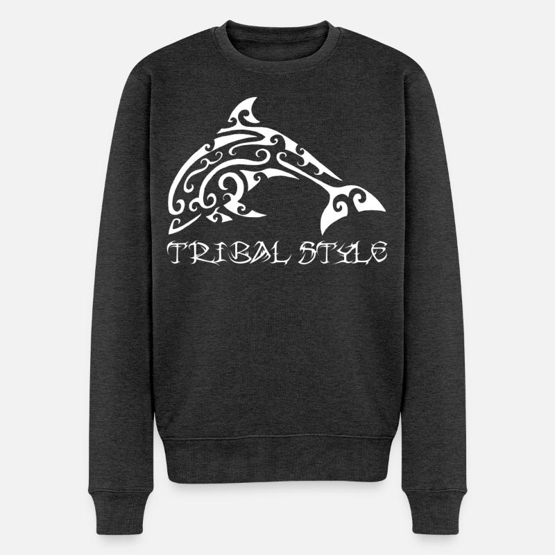 Polynesischer weißer Delphin - Männer Premium Bio Pullover - Anthrazit meliert
