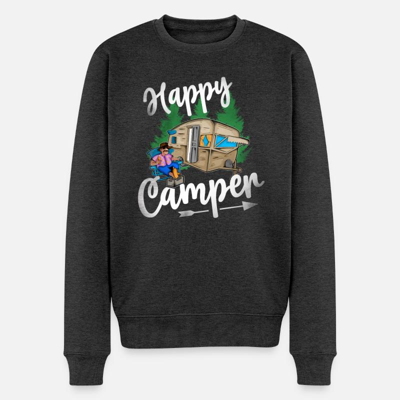 Happy Camper - Männer Premium Bio Pullover - Anthrazit meliert