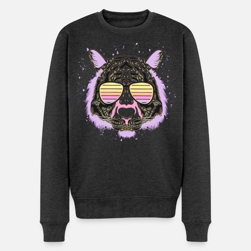 Tiger Psychedelic Brillenstil - Männer Premium Bio Pullover - Anthrazit meliert