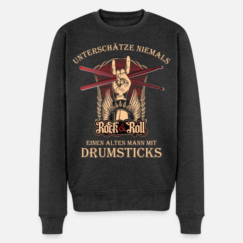 Drummer Schlagzeuger - alter Mann mit Drumsticks - Männer Premium Bio Pullover - Anthrazit meliert