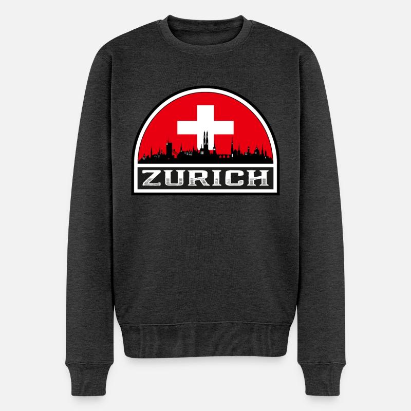 Zürich Schweiz Skyline Silhouette Schweizer Flagge T. - Männer Premium Bio Pullover - Anthrazit meliert