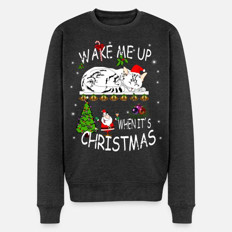 Frohes Fest mit Katze - Männer Premium Bio Pullover - Anthrazit meliert