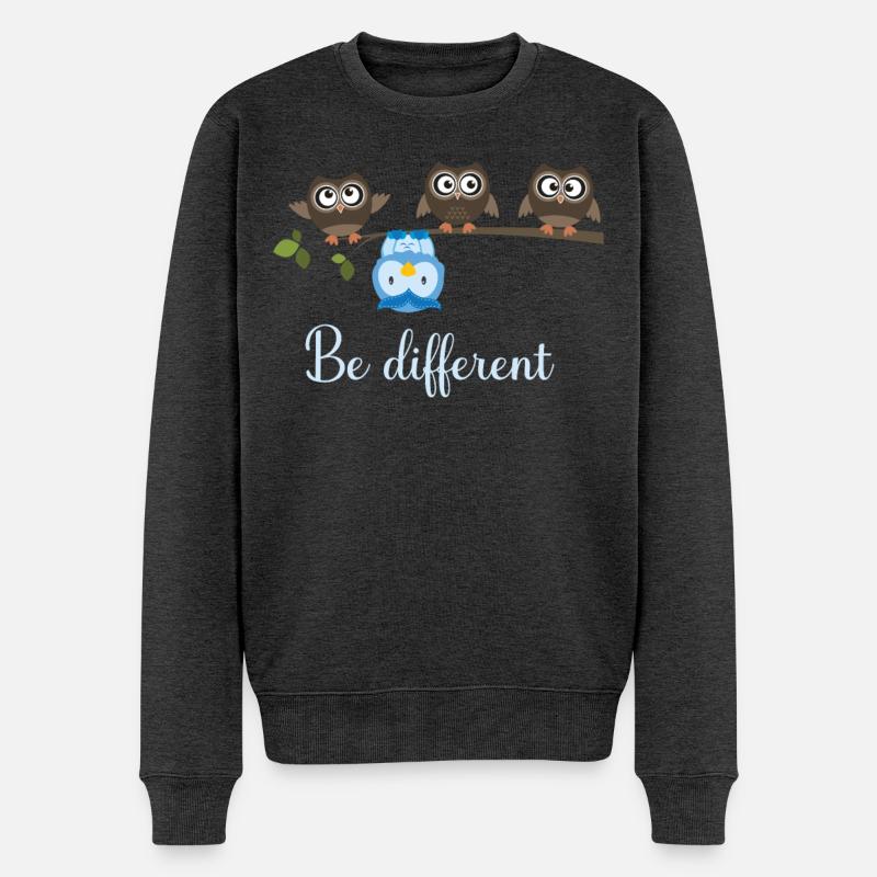 Be Different Eule - Männer Premium Bio Pullover - Anthrazit meliert