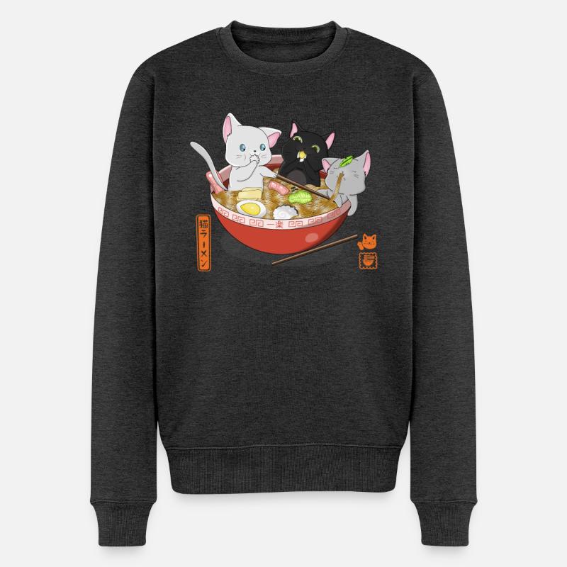 Ramen Katzen - Männer Premium Bio Pullover - Anthrazit meliert
