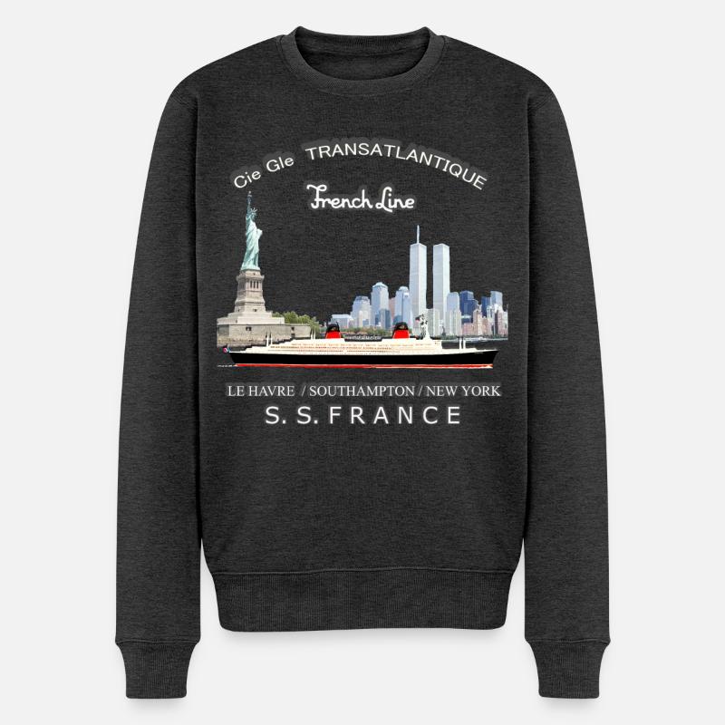 FRANKREICH PAQUEBOT NEW YORK - Männer Premium Bio Pullover - Anthrazit meliert