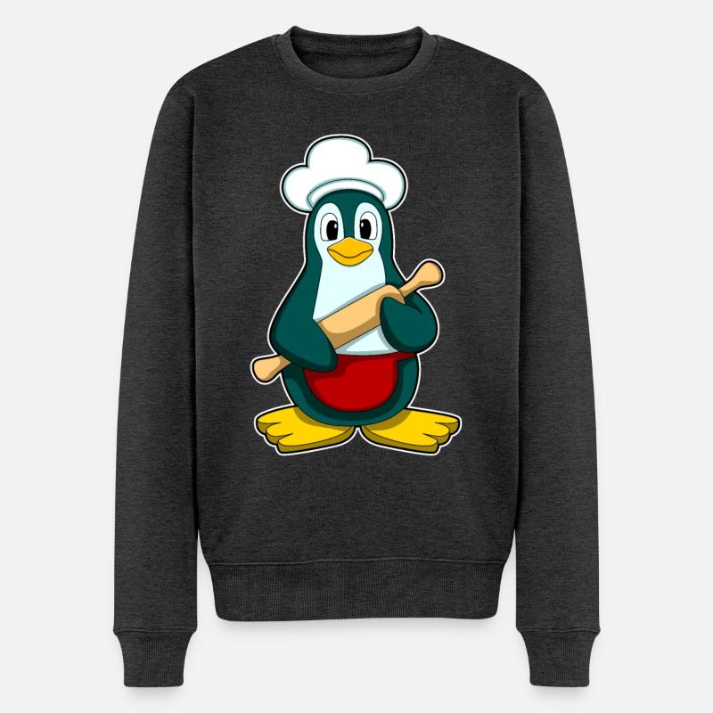 Pinguin als Bäcker mit Nudelholz - Männer Premium Bio Pullover - Anthrazit meliert