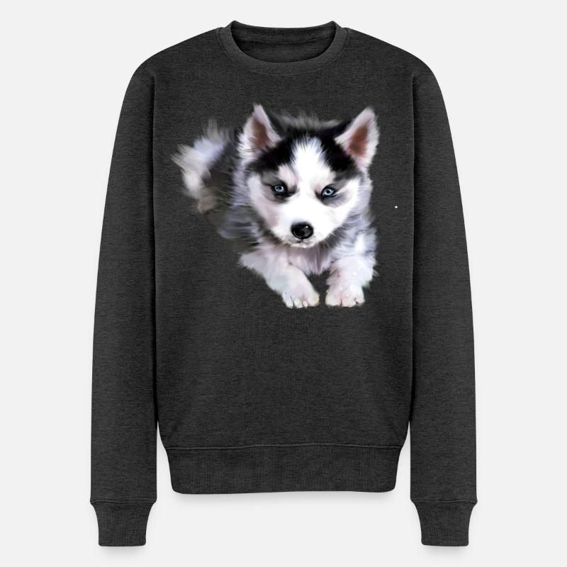 Hund, Husky - Männer Premium Bio Pullover - Anthrazit meliert