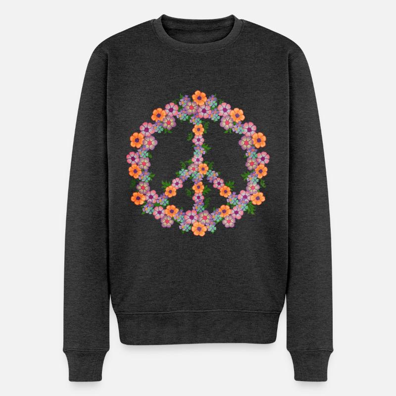 Pastellblume Friedenszeichen Retro-Vibes - Männer Premium Bio Pullover - Anthrazit meliert