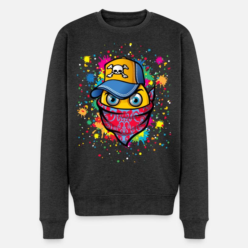 Maske und Graffitis - Männer Premium Bio Pullover - Anthrazit meliert