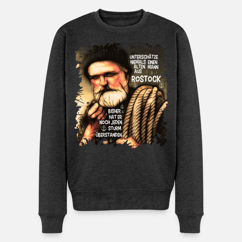 Unterschätze niemals einen alten Mann aus Rostock - Männer Premium Bio Pullover - Anthrazit meliert