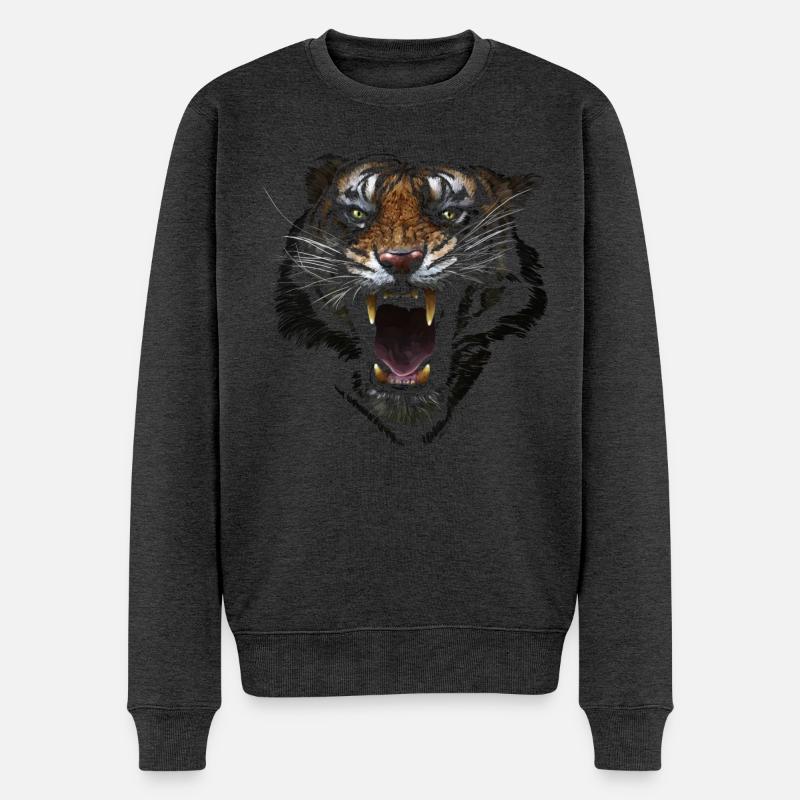 Tiger - Männer Premium Bio Pullover - Anthrazit meliert