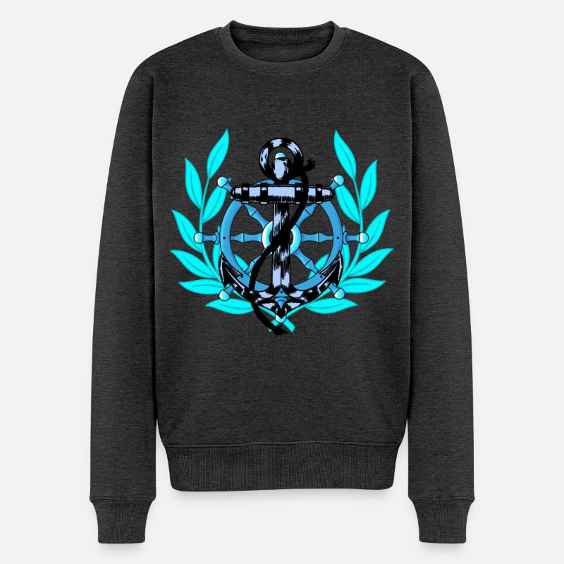 Steuerrad Anker maritim Seefahrer Ahoi Schiff - Männer Premium Bio Pullover - Anthrazit meliert