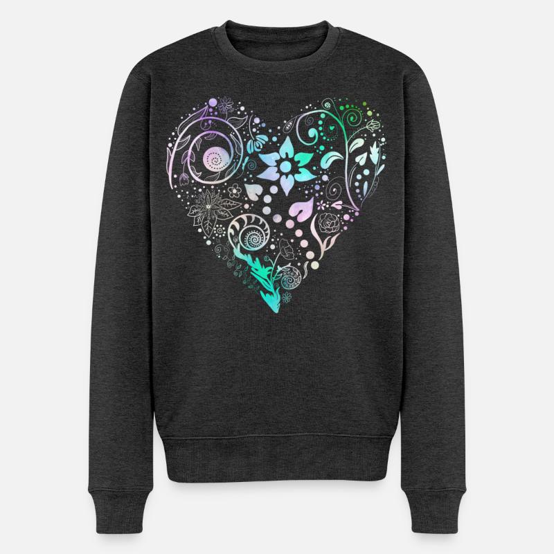 Fleur Coeur Pastel Rêve - Pull Premium bio Homme - anthracite chiné