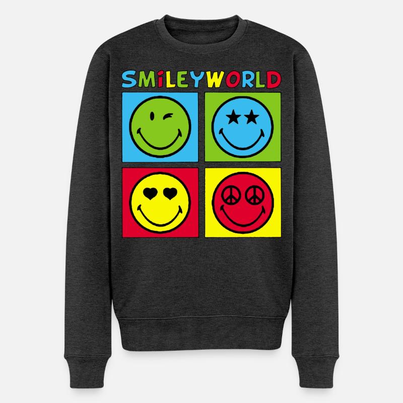 Smileys und vierfarbig - Männer Premium Bio Pullover - Anthrazit meliert