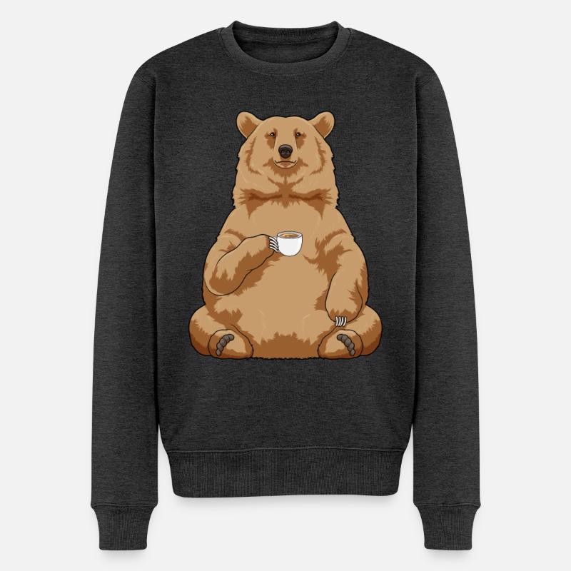 Bär Kaffee Tasse - Männer Premium Bio Pullover - Anthrazit meliert