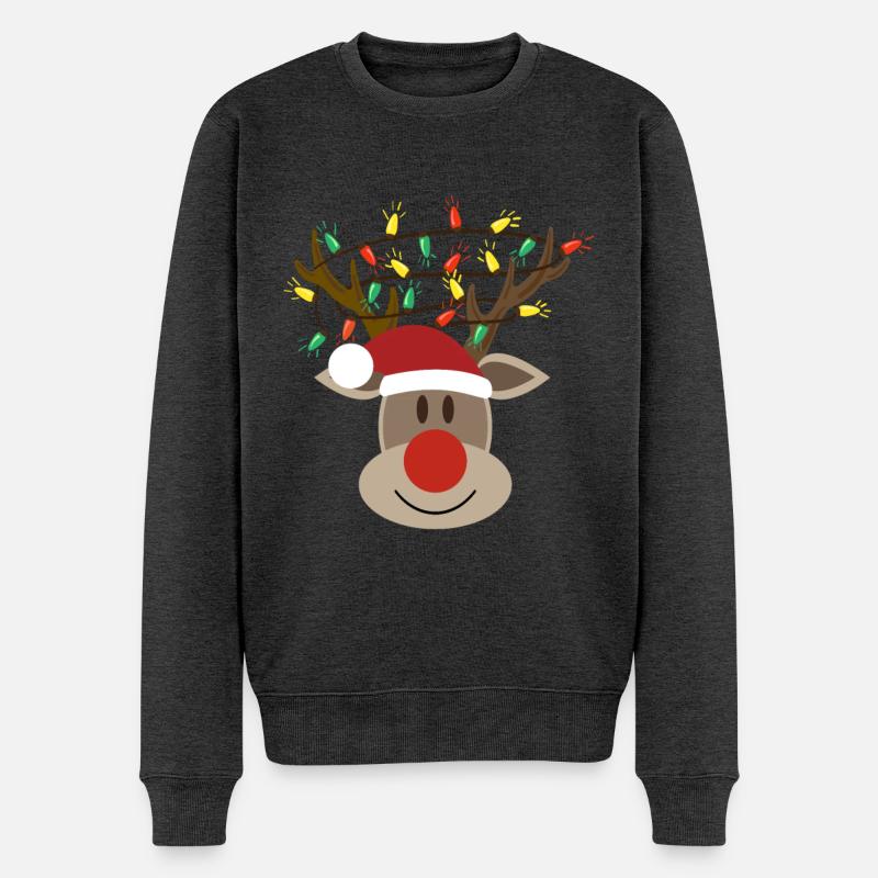 Elchkopf Rudolph Elch Rentier - Männer Premium Bio Pullover - Anthrazit meliert