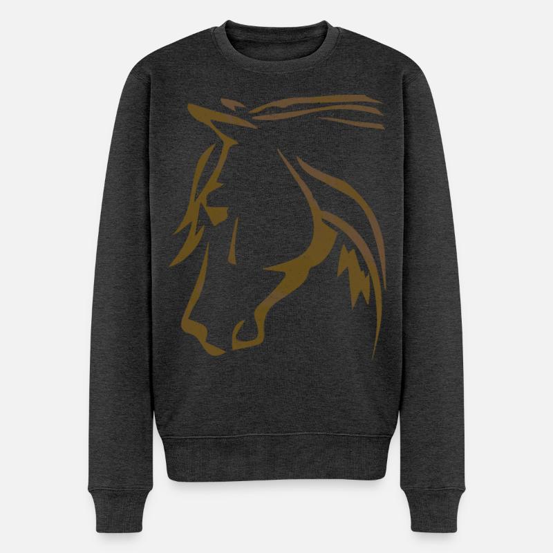 Cheval brun - Tête de cheval - Cavalier - Équitation - Pull Premium bio Homme - anthracite chiné