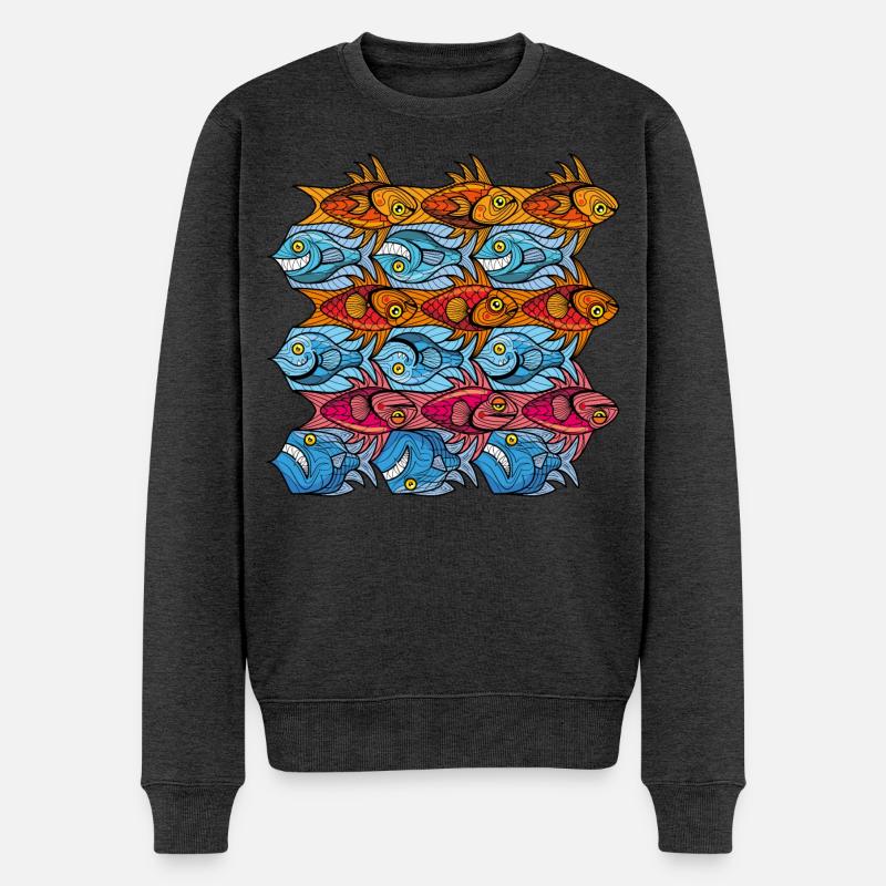 Fische-Tesselation im Escher-Stil in Rotblau - Männer Premium Bio Pullover - Anthrazit meliert