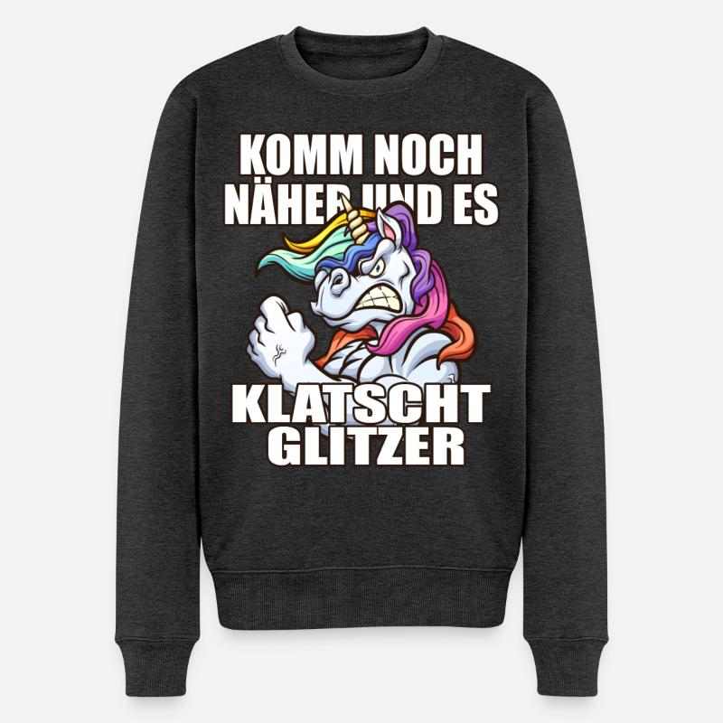 Einhorn komm näher und es klatscht glitzer - Männer Premium Bio Pullover - Anthrazit meliert