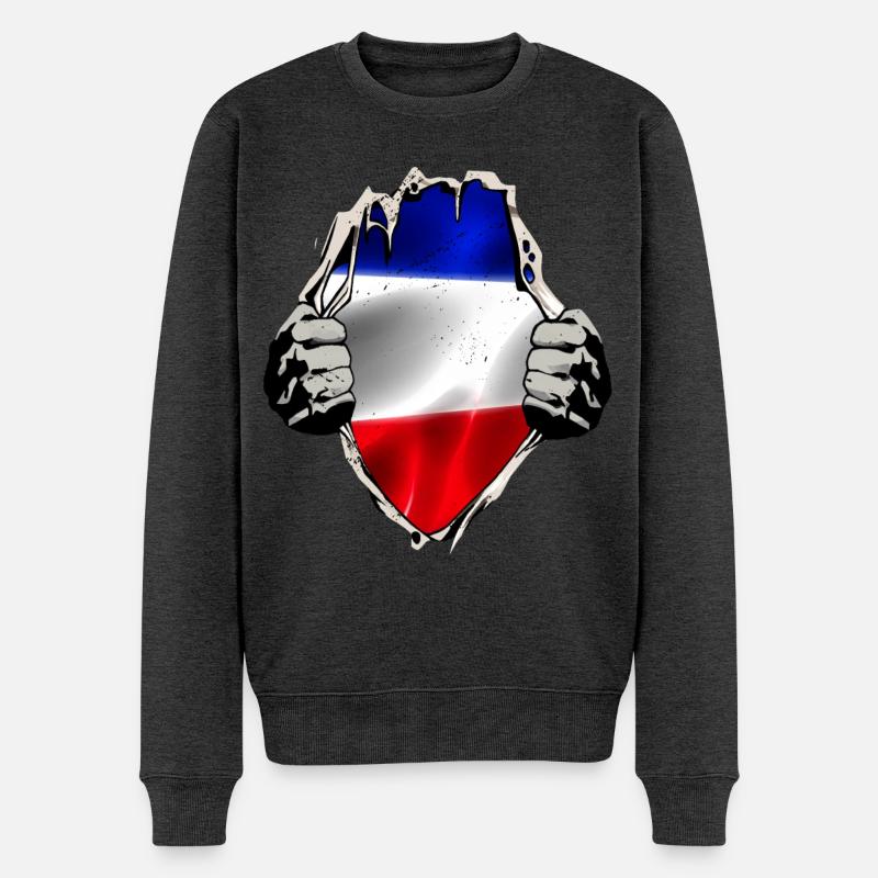 Drapeau rouge bleu-blanc - Pull Premium bio Homme - anthracite chiné