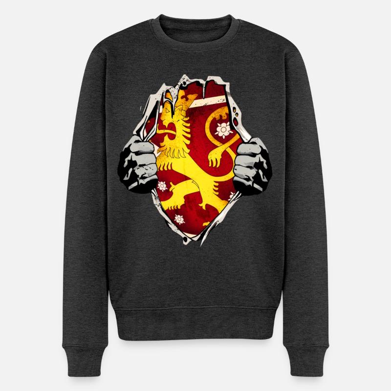Finnland Löwe unterm Shirt - Männer Premium Bio Pullover - Anthrazit meliert