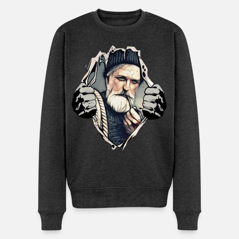 Seemann mit Pfeife unterm Shirt - Männer Premium Bio Pullover - Anthrazit meliert