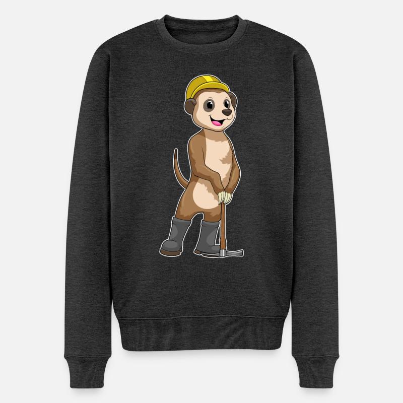 Erdmännchen als Bergarbeiter mit Spitzhacke - Männer Premium Bio Pullover - Anthrazit meliert
