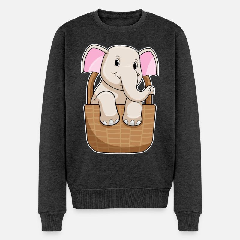 Éléphant avec panier - Pull Premium bio Homme - anthracite chiné