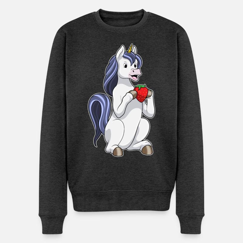 Einhorn Erdbeere - Männer Premium Bio Pullover - Anthrazit meliert