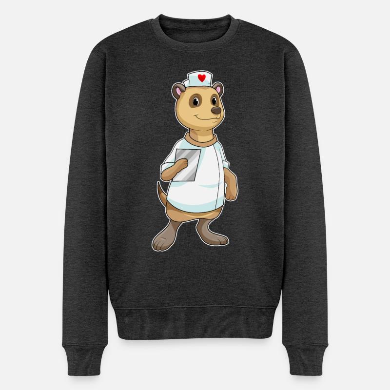 Erdmännchen Krankenschwester Herz - Männer Premium Bio Pullover - Anthrazit meliert