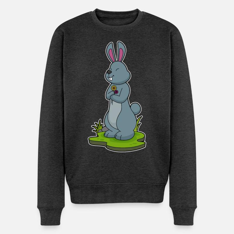 Hase Blumen - Männer Premium Bio Pullover - Anthrazit meliert