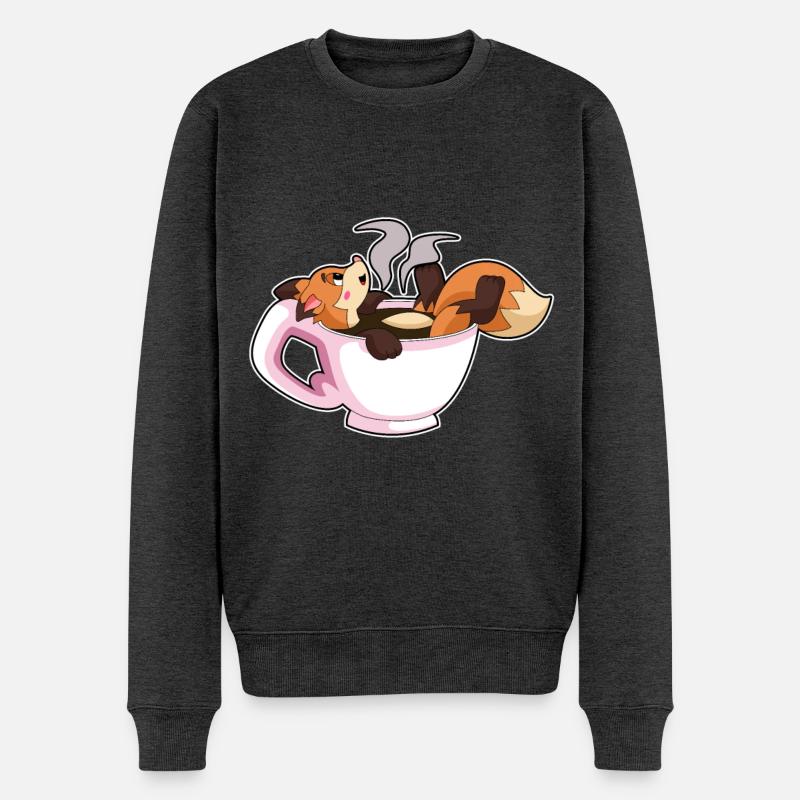 Fuchs mit Tasse Kaffee - Männer Premium Bio Pullover - Anthrazit meliert