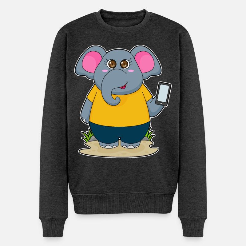 Elefant mit Handy - Männer Premium Bio Pullover - Anthrazit meliert
