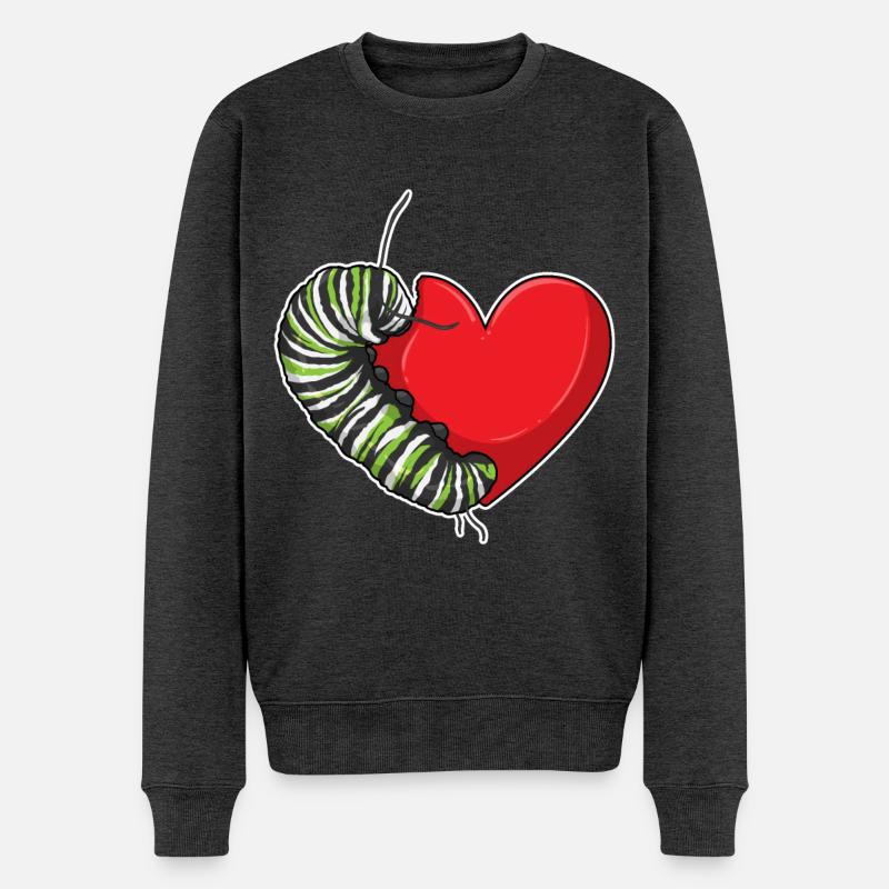 Raupe Herz - Männer Premium Bio Pullover - Anthrazit meliert
