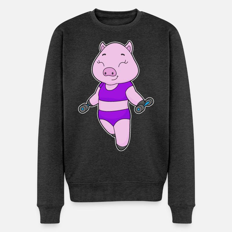 Bodybuilder cochon avec haltères - Pull Premium bio Homme - anthracite chiné