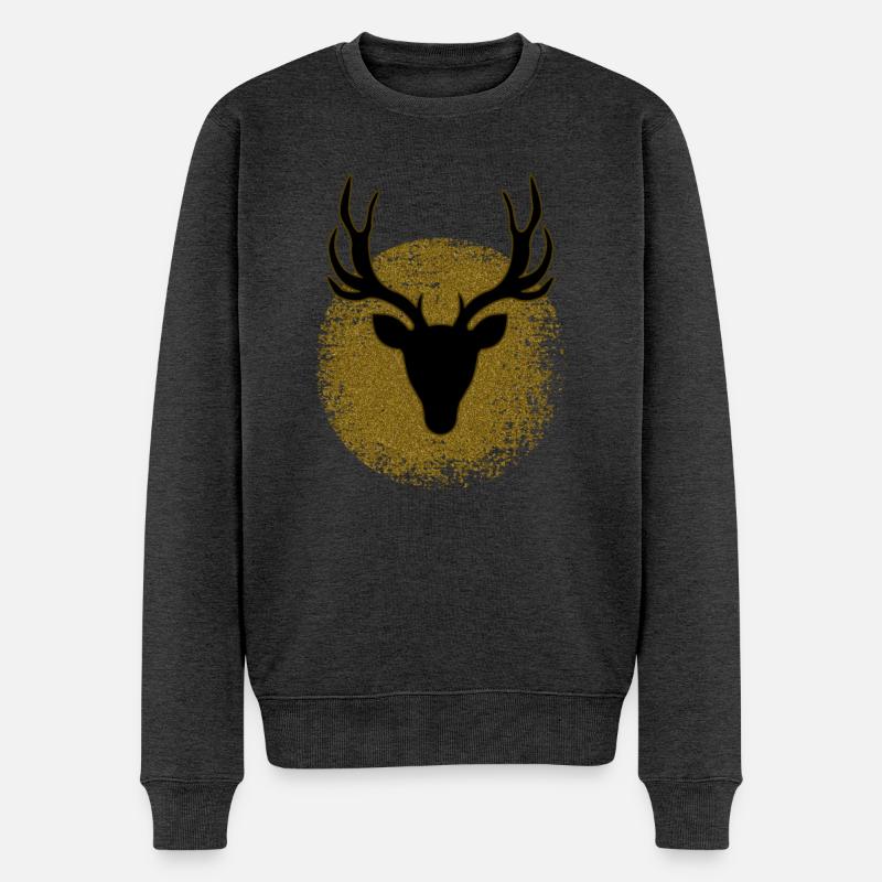 Goldene Hirschsilhouette im Kreis - Männer Premium Bio Pullover - Anthrazit meliert