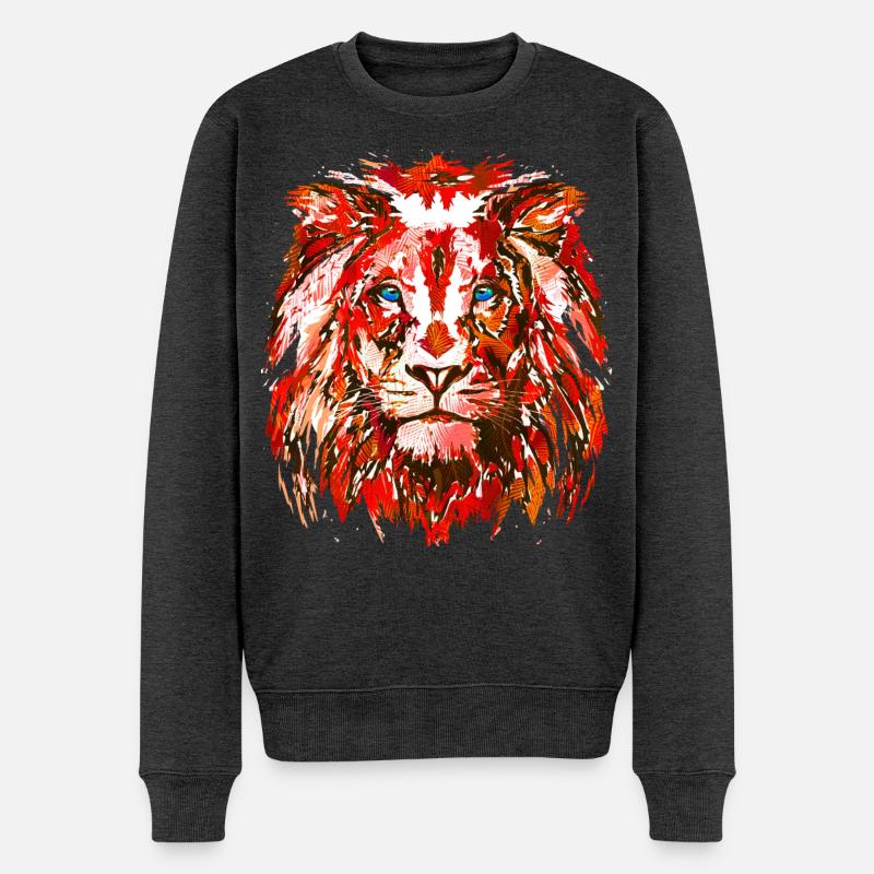 Roter Löwenkopf - Sternzeichen Löwe - Männer Premium Bio Pullover - Anthrazit meliert