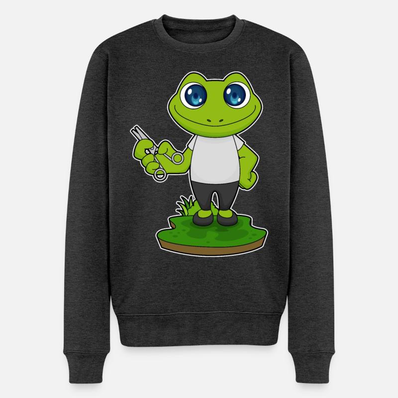 Frosch Barbier Schere - Männer Premium Bio Pullover - Anthrazit meliert