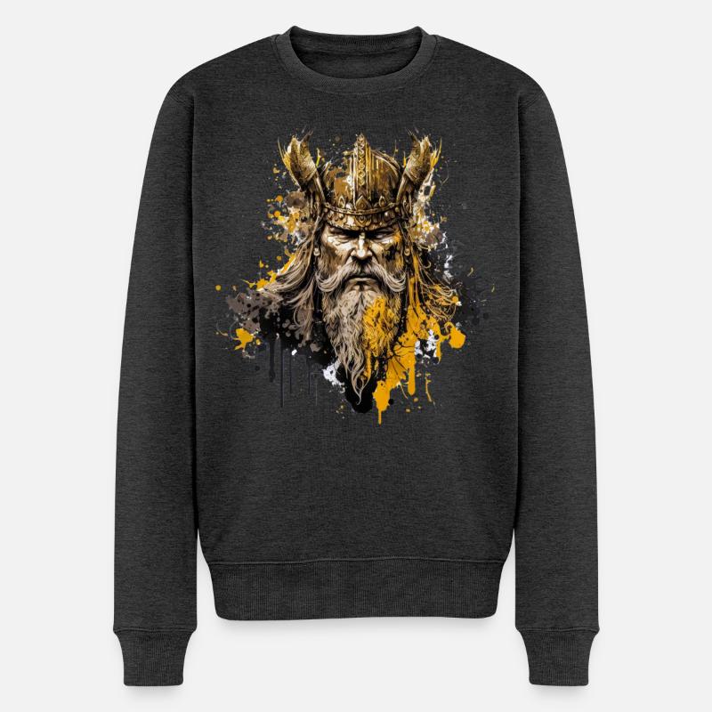 Viking ink splatter style - Männer Premium Bio Pullover - Anthrazit meliert