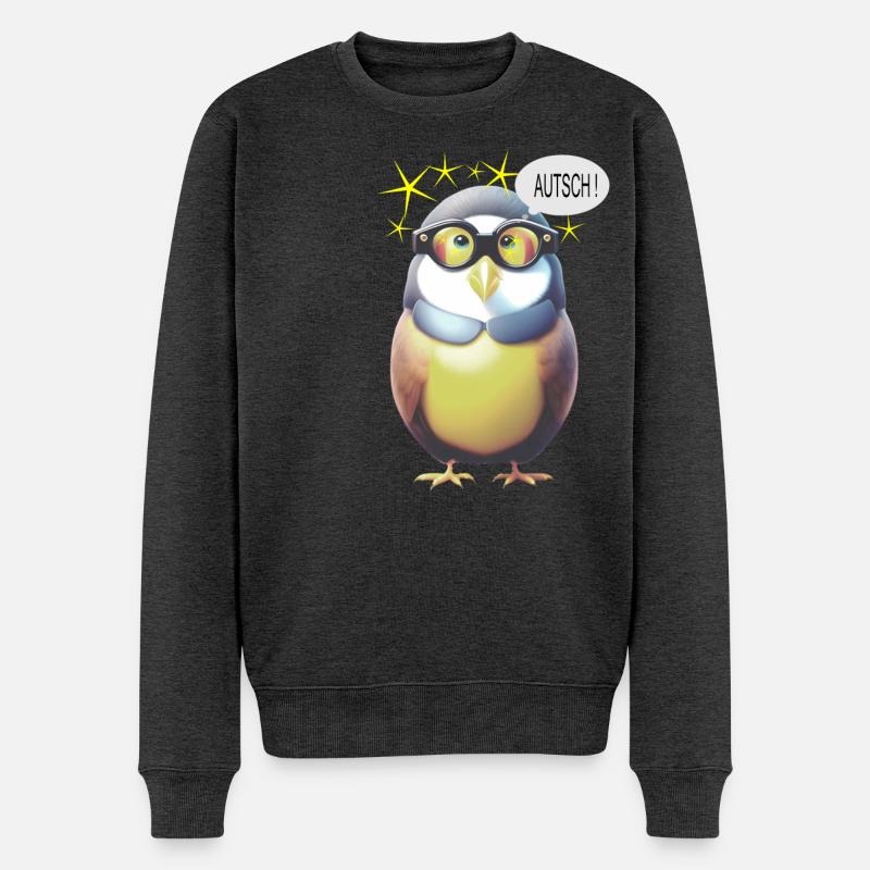 Lustiger Vogel mit Brille - Männer Premium Bio Pullover - Anthrazit meliert