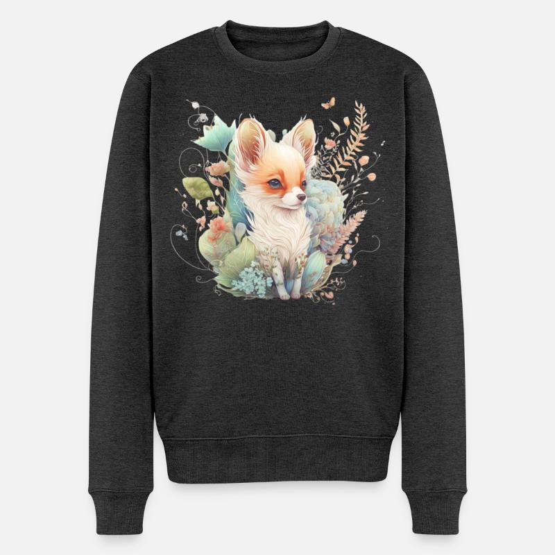 Renard Aquarelle Fleurs - Pull Premium bio Homme - anthracite chiné