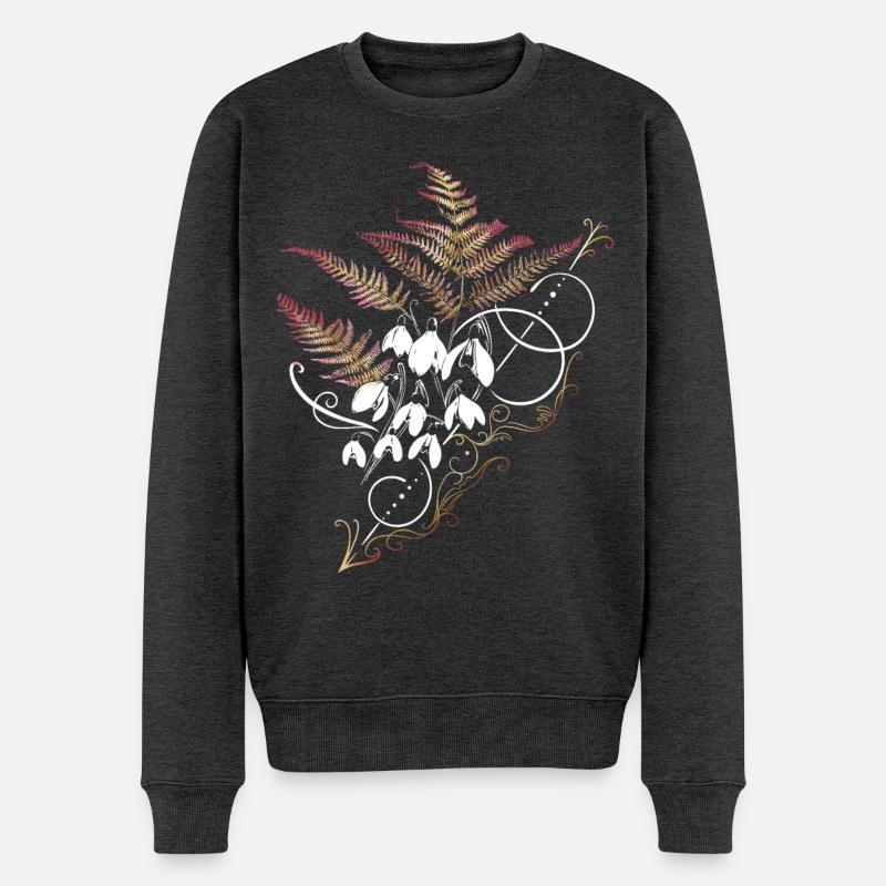 Farn Schneeglöckchen Frühling - Männer Premium Bio Pullover - Anthrazit meliert