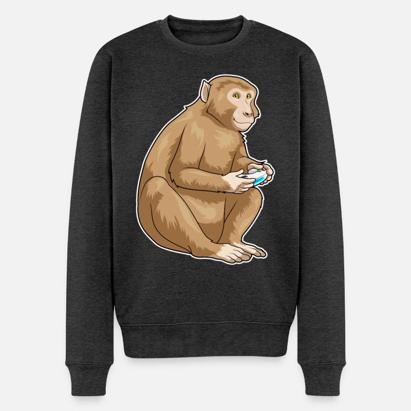 Affe Gamer Controller - Männer Premium Bio Pullover - Anthrazit meliert