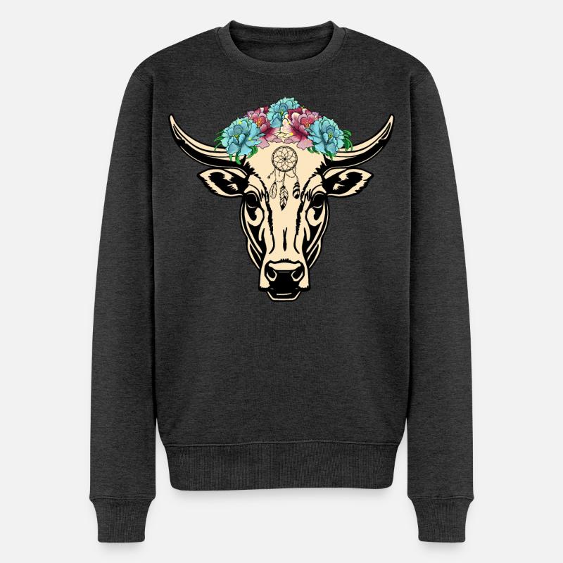 Kuh Hippie Boho - Männer Premium Bio Pullover - Anthrazit meliert